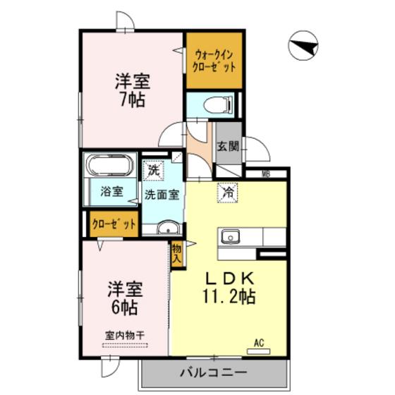 プリメーラ城ヶ丘上I(2LDK/2階)の間取り写真