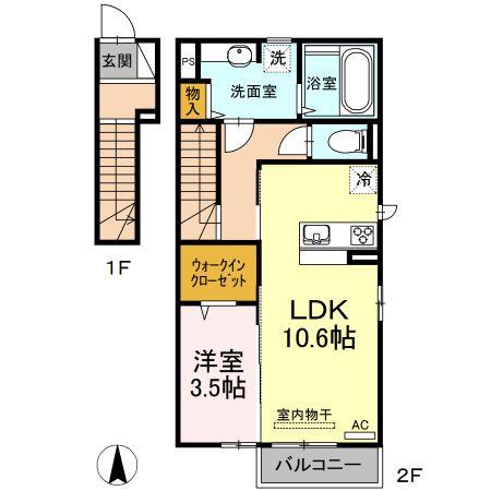 プレーシア幸(1LDK/2階)の間取り写真