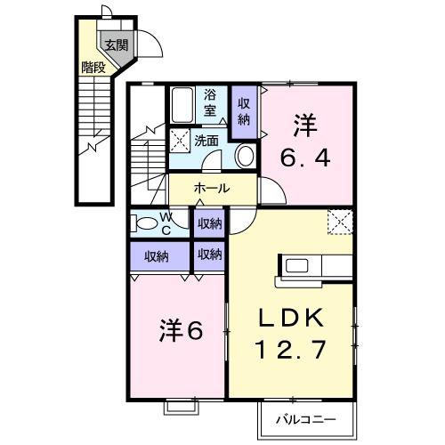 ウィン・ビレッジA(2LDK/2階)の間取り写真
