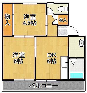 ヴィラナリー中間I 2号棟(2DK/2階)の間取り写真