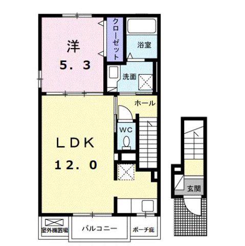 スール ソレイユ ココル I(1LDK/2階)の間取り写真