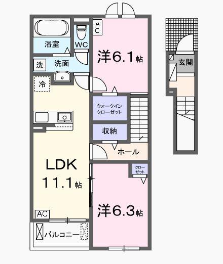 リアン・ノード(2LDK/2階)の間取り写真
