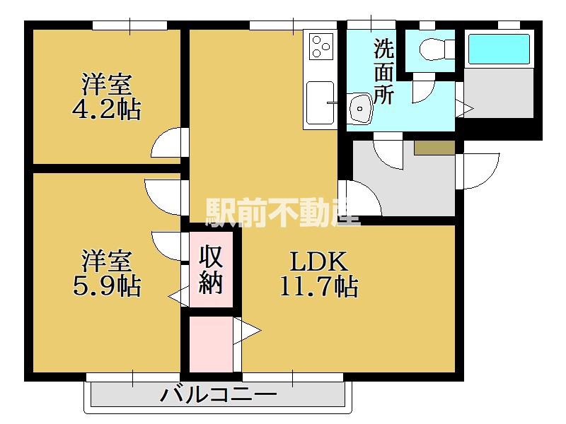 カーサ中の館B(2LDK/2階)の間取り写真