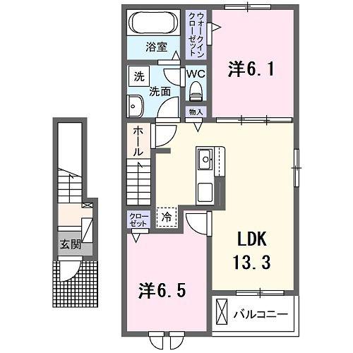 TORTUE B(2LDK/2階)の間取り写真