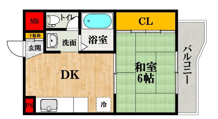 朝日プラザ天王寺(1DK/6階)の間取り写真