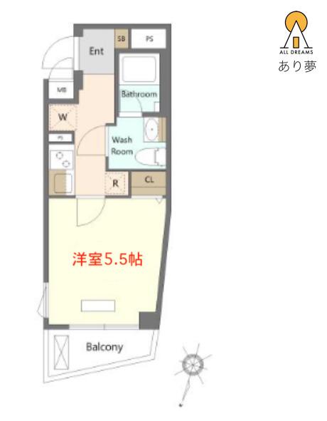 SHOKEN RESIDENCE横浜大口IIIショウケンレジデンスヨコハ(1K/4階)の間取り写真
