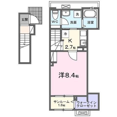 デュセル大財(1K/2階)の間取り写真