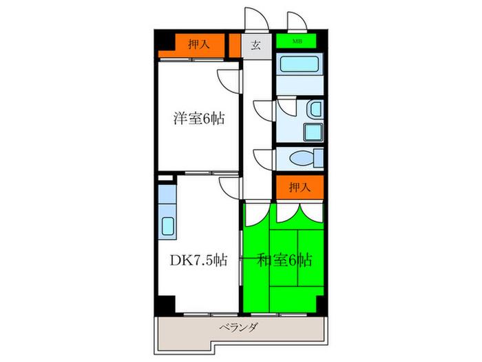 グランディール北嶺(2DK/2階)の間取り写真
