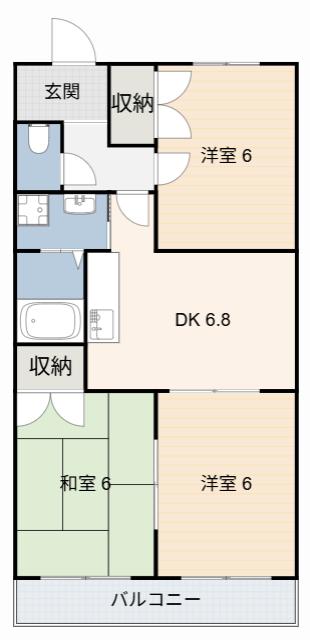 ヴィラージュヨコヤマ(3DK/2階)の間取り写真