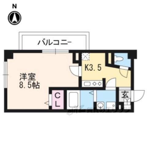 ソレイユ深草(1K/2階)の間取り写真