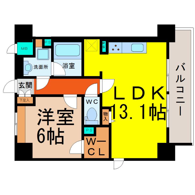 グリシーヌ栄(1LDK/6階)の間取り写真