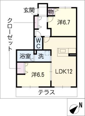 LIFE徳重(2LDK/1階)の間取り写真