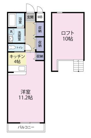 プレジデント日開野(ワンルーム/2階)の間取り写真