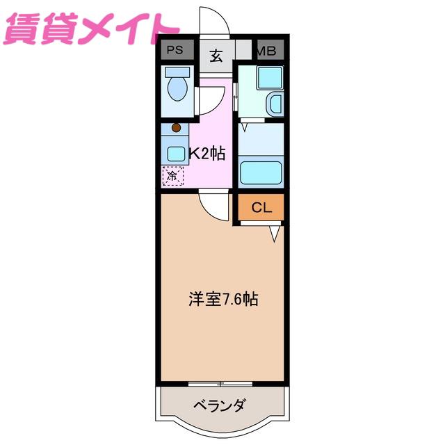 サンピセス(1K/2階)の間取り写真