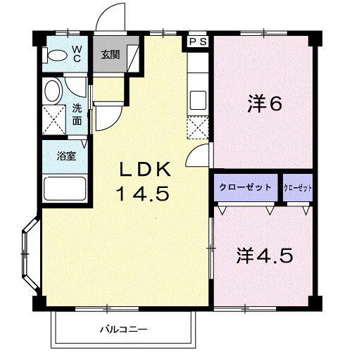 ハイツウイステリア(2LDK/2階)の間取り写真