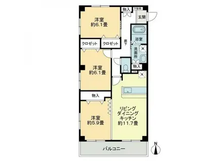 フォブール村上II(3LDK/2階)の間取り写真