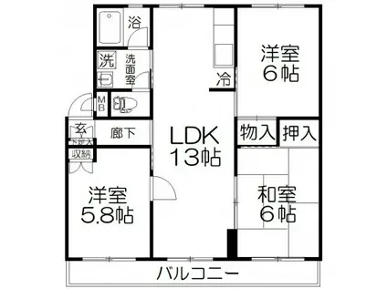第2西形マンション(3LDK/2階)の間取り写真