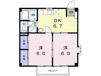 ベルフラワーI(2DK/2階)の間取り写真