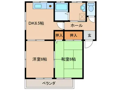 グリーンコーポ旭ヶ丘(2DK/2階)の間取り写真