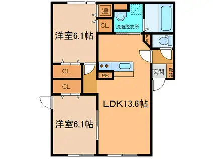 グランドールGIII(2LDK/1階)の間取り写真