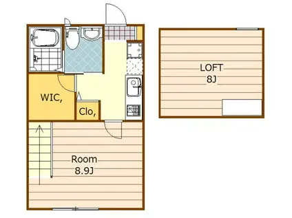 ジェミオス湘南(1K/2階)の間取り写真