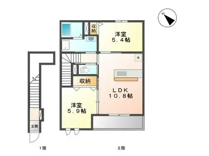 カナルII(2LDK/2階)の間取り写真