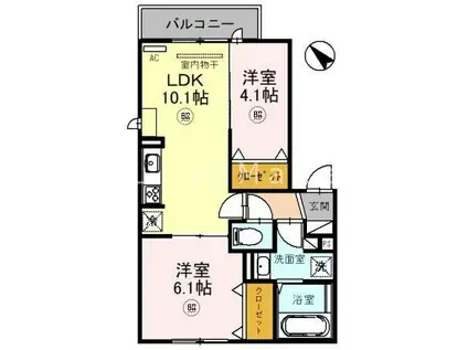 リュヌ・ブランシェ(2LDK/2階)の間取り写真