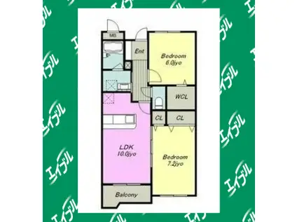 グレイス一ツ木 I(2LDK/2階)の間取り写真