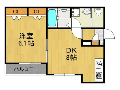 ル・ポール東白楽XV(1DK/2階)の間取り写真