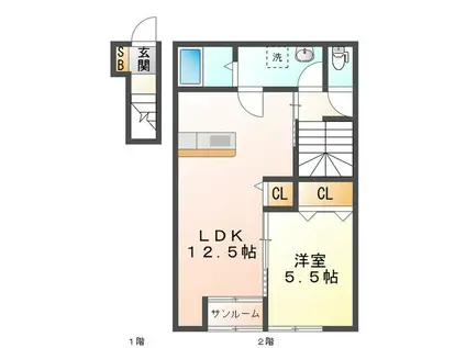 MYカメリア(1LDK/2階)の間取り写真