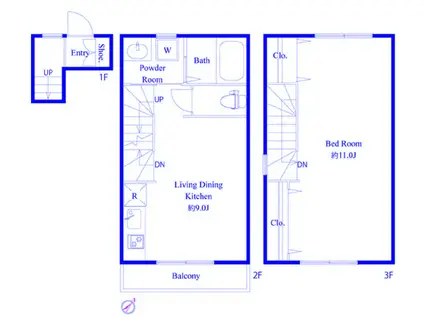 サニーサイドコートB(1LDK/2階)の間取り写真