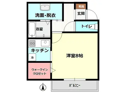 アバンサール・エテルナ 2階南側(1K/2階)の間取り写真