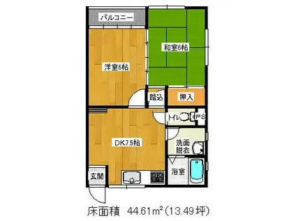 アーバンクラッセ(2DK/2階)の間取り写真