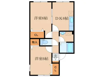 ベルーナ打馬(2DK/1階)の間取り写真