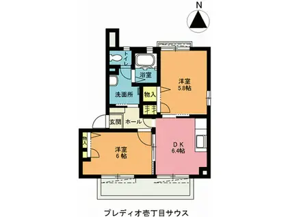 プレディオ壱丁目サウス(2DK/2階)の間取り写真