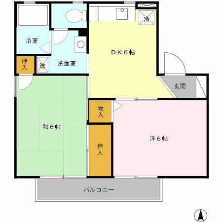 クレセール八木B棟(2DK/1階)の間取り写真