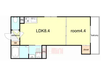 LIX 神戸湊川(1LDK/1階)の間取り写真