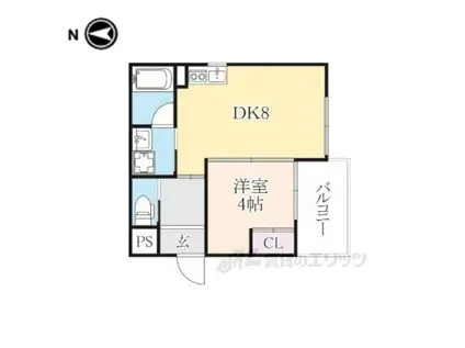 カルハート太秦天神川ⅡA棟(1DK/2階)の間取り写真