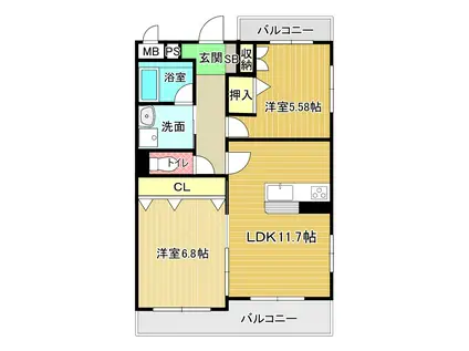 KIRA YAESU(2LDK/3階)の間取り写真