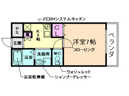 ロイヤルクイーンズパーク箕面牧落(1K/6階)の間取り写真