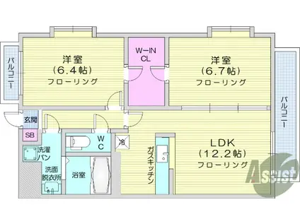 ハバードリーム6番館(2LDK/5階)の間取り写真