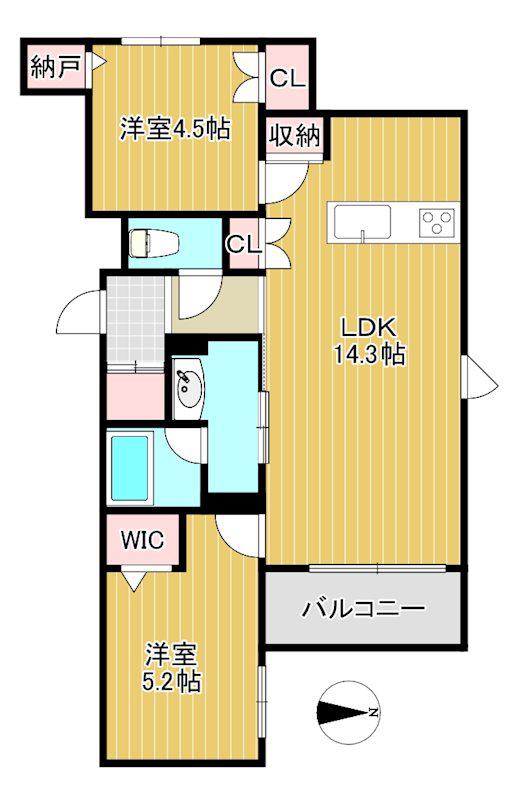 内代レジデンスノース(2LDK/3階)の間取り写真