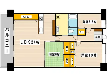 ポレスターメガシティ小倉ウエストガーデン(3LDK/10階)の間取り写真