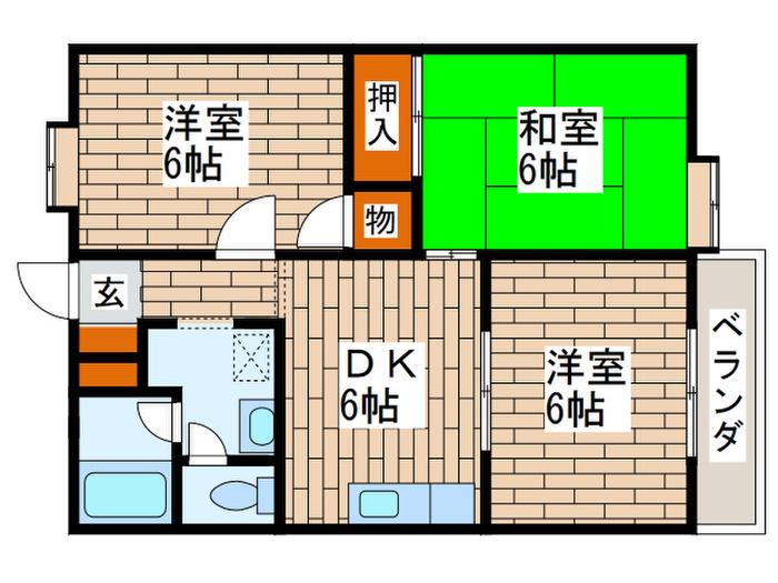 スクウェアーコート(3DK/1階)の間取り写真