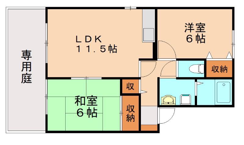 ルミエール則松(2LDK/1階)の間取り写真