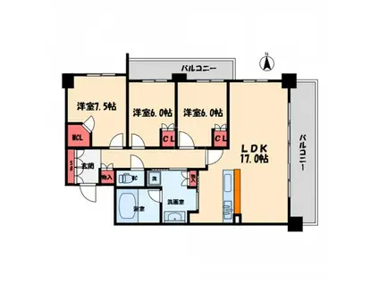 CITY SPIRE難波グレイス(3LDK/9階)の間取り写真