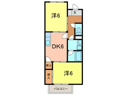 サープラスIIユニオンハイツB棟(2DK/1階)の間取り写真