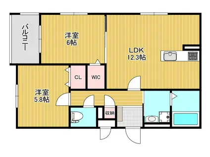 LA PAUSE ATAGO(2LDK/1階)の間取り写真