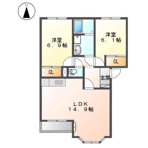 ハーモニーA(2LDK/1階)の間取り写真