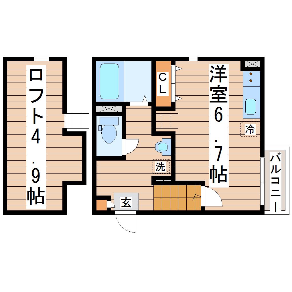 RIZEST長町II(ワンルーム/2階)の間取り写真